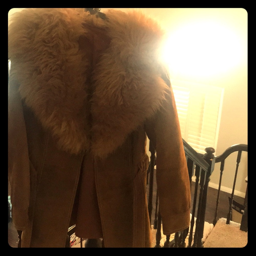 70s vintage suede and faux fur coat